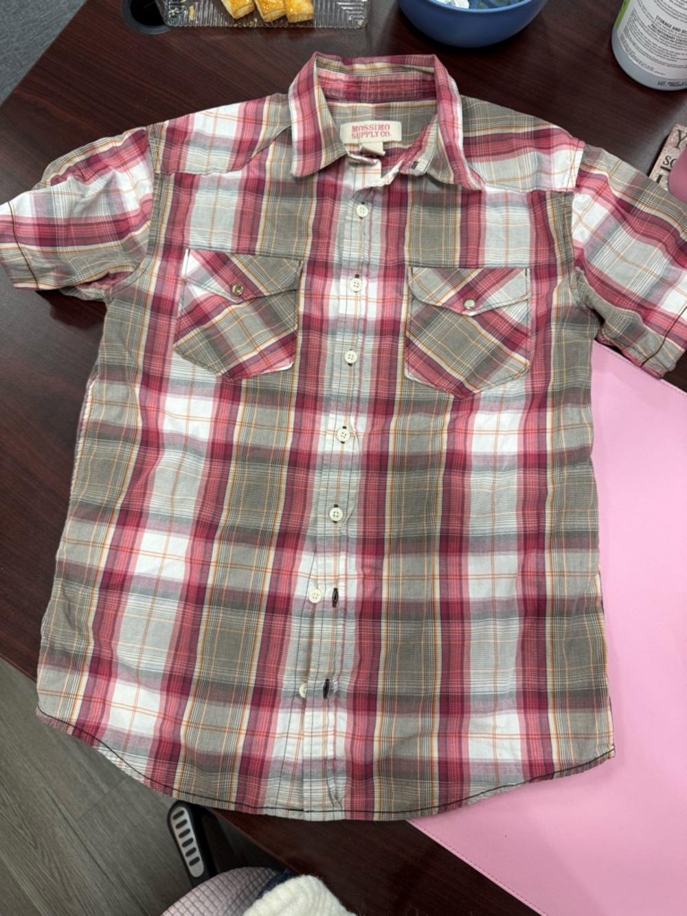 Mossimo Supply Co., L 12/14, Plaid Button-Up Shirt in Red, White & Brown